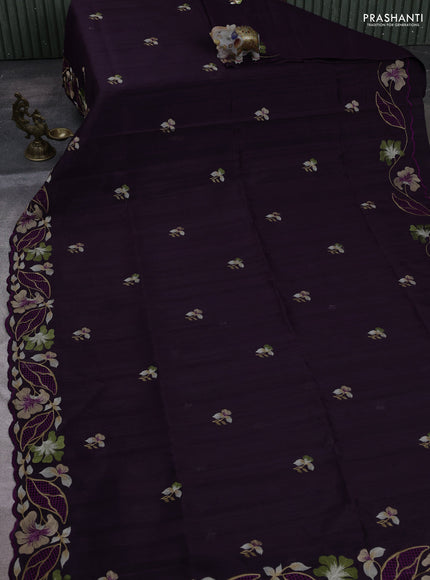 Deep Purple Semi Raw Silk Saree - Embroidery Work