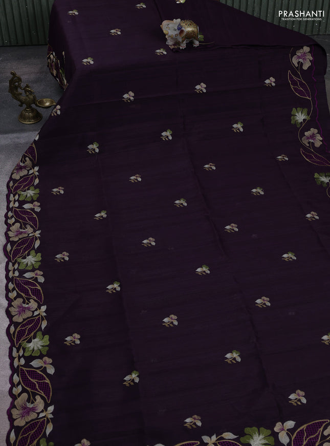 Deep Purple Semi Raw Silk Saree - Embroidery Work