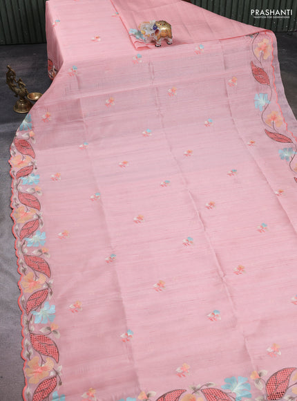 Peach Semi Raw Silk Saree - Embroidery Work