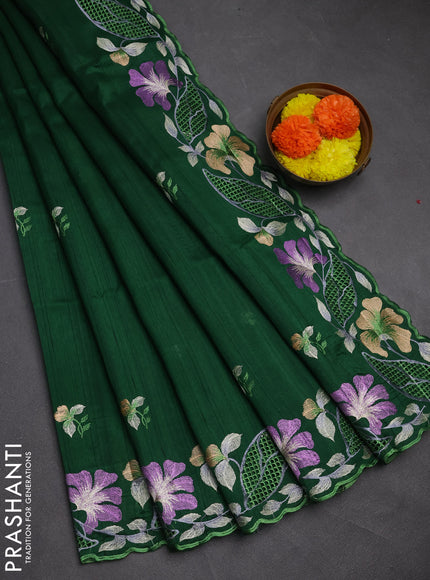 Green Semi Raw Silk Saree - Embroidery Work