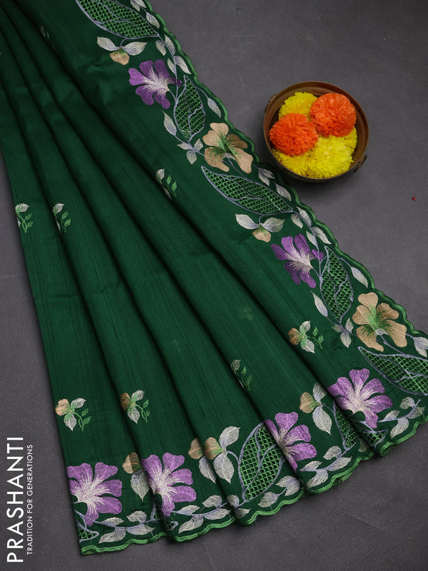 Green Semi Raw Silk Saree - Embroidery Work