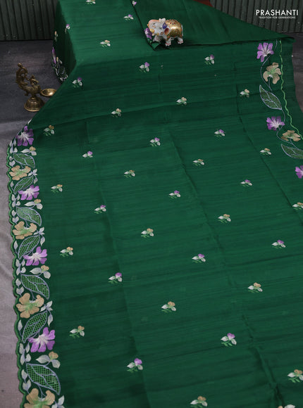 Green Semi Raw Silk Saree - Embroidery Work