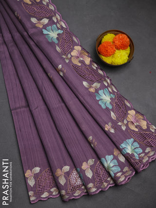 Pastel Purple Semi Raw Silk Saree - Embroidery Work