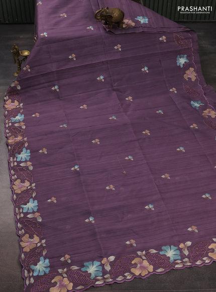 Pastel Purple Semi Raw Silk Saree - Embroidery Work