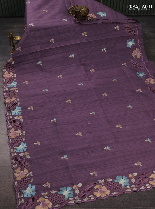 Pastel Purple Semi Raw Silk Saree - Embroidery Work