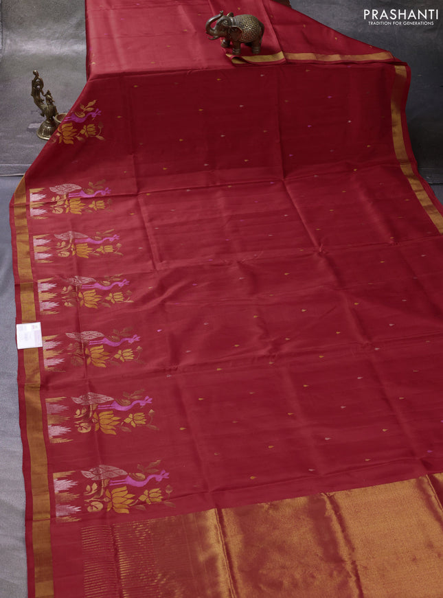 Red Pure Uppada Silk - Jamdani Design
