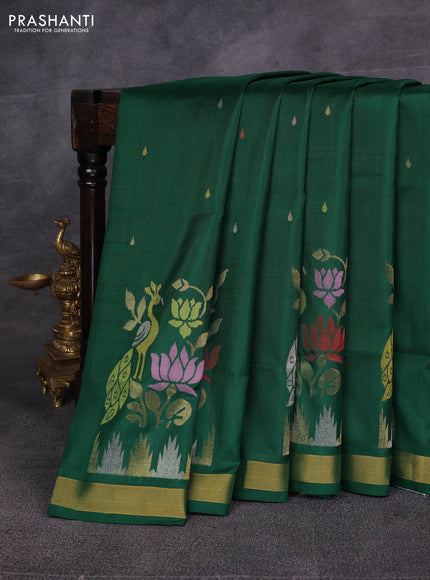 Green Pure Uppada Silk - Jamdani Design
