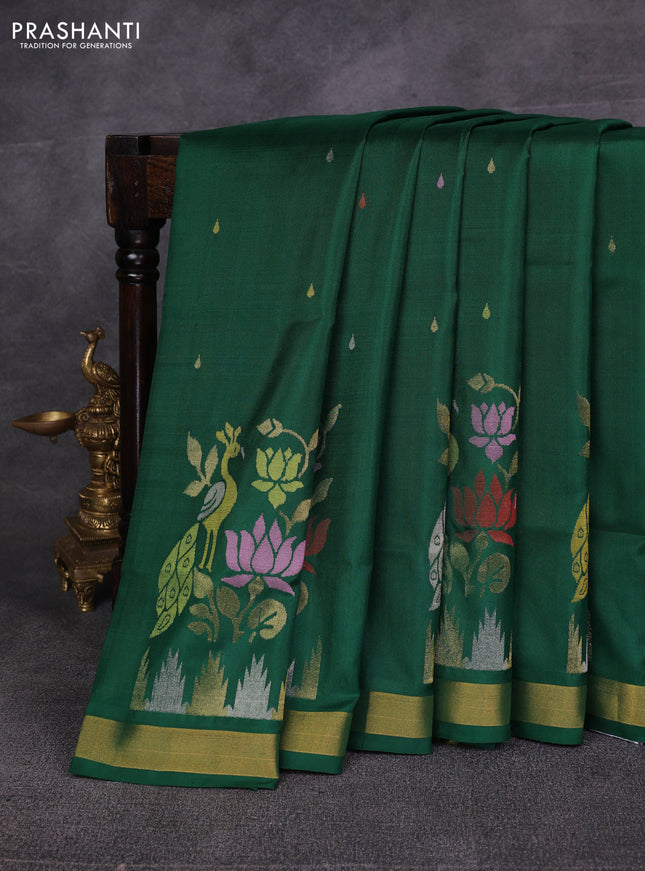 Green Pure Uppada Silk - Jamdani Design
