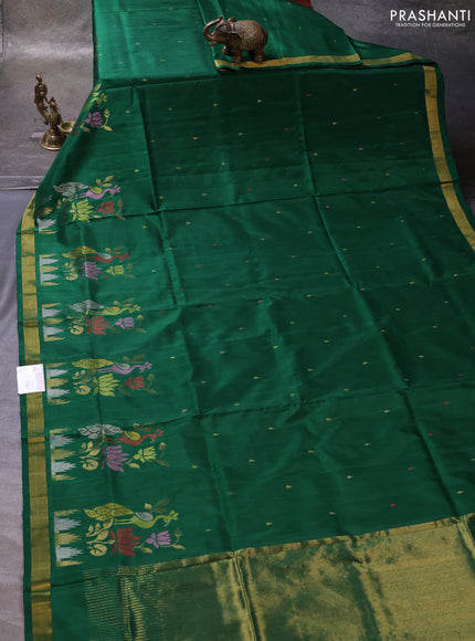 Green Pure Uppada Silk - Jamdani Design