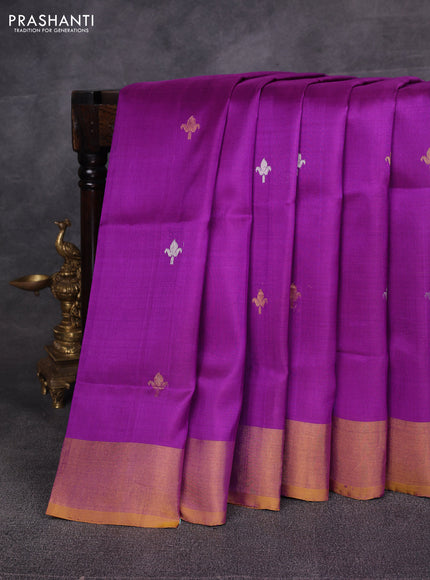 Purple & Mustard Yellow Pure Uppada Silk - Zari Buttas