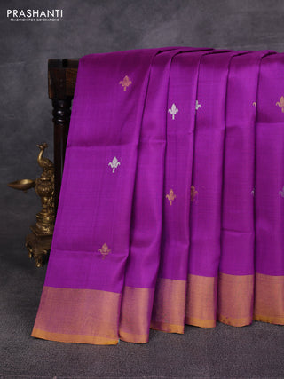 Purple & Mustard Yellow Pure Uppada Silk - Zari Buttas