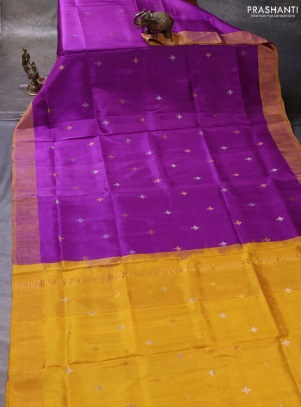 Purple & Mustard Yellow Pure Uppada Silk - Zari Buttas