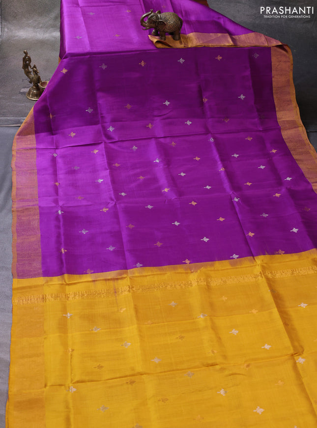 Purple & Mustard Yellow Pure Uppada Silk - Zari Buttas