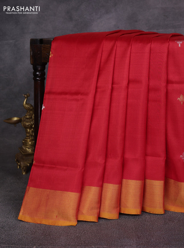 Red & Mustard Yellow Pure Uppada Silk - Zari Buttas
