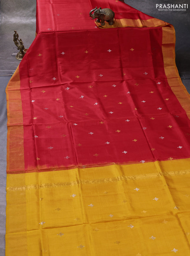 Red & Mustard Yellow Pure Uppada Silk - Zari Buttas