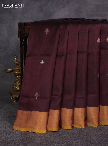 Coffee Brown & Mustard Yellow Pure Uppada Silk - Zari Buttas