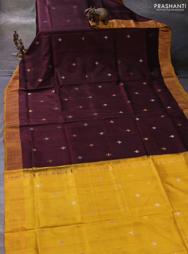Coffee Brown & Mustard Yellow Pure Uppada Silk - Zari Buttas