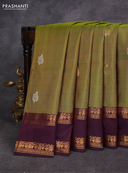 Green & Coffee Brown Pure Uppada Silk - Zari Buttas