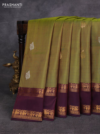 Green & Coffee Brown Pure Uppada Silk - Zari Buttas