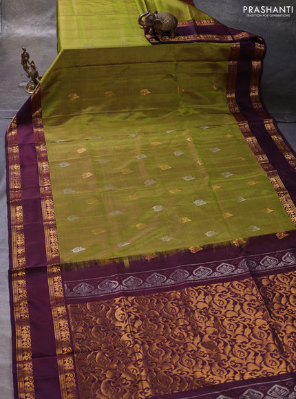 Green & Coffee Brown Pure Uppada Silk - Zari Buttas