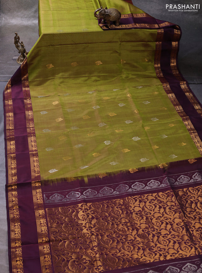 Green & Coffee Brown Pure Uppada Silk - Zari Buttas