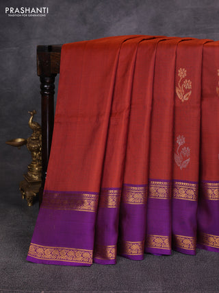 Rust & Purple Pure Uppada Silk - Zari Buttas