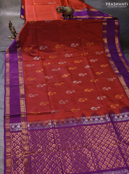 Rust & Purple Pure Uppada Silk - Zari Buttas