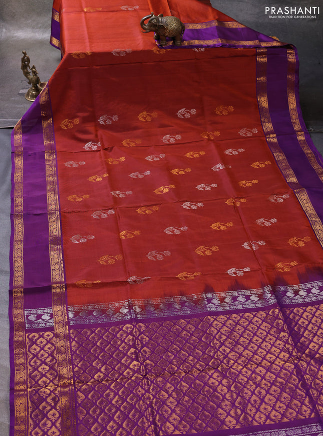 Rust & Purple Pure Uppada Silk - Zari Buttas
