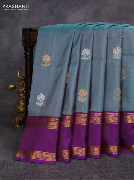 Blue & Purple Pure Uppada Silk - Zari Buttas