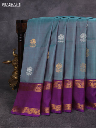 Blue & Purple Pure Uppada Silk - Zari Buttas