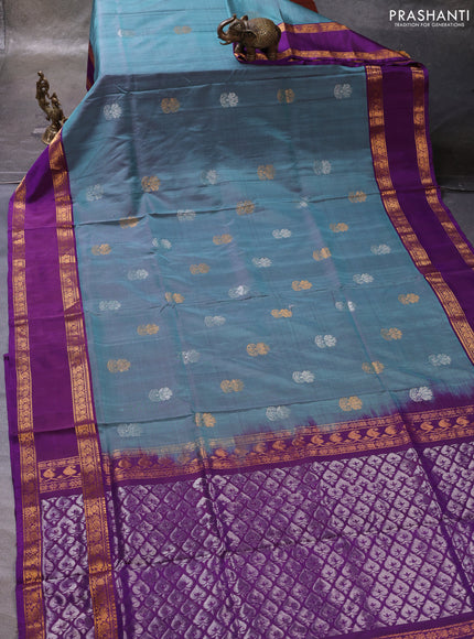 Blue & Purple Pure Uppada Silk - Zari Buttas