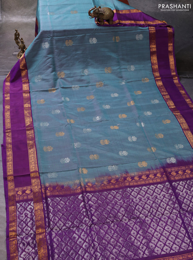 Blue & Purple Pure Uppada Silk - Zari Buttas
