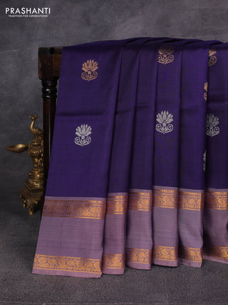 Navy Blue & Pastel Brown Pure Uppada Silk - Zari Buttas