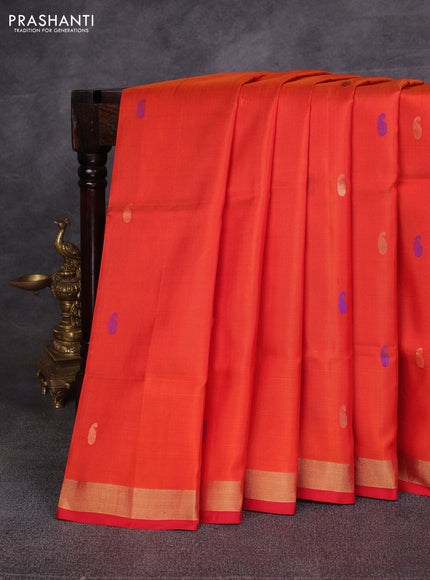 Orange & Red Pure Uppada Silk - Jamdani Design