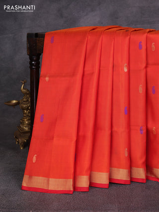 Orange & Red Pure Uppada Silk - Jamdani Design