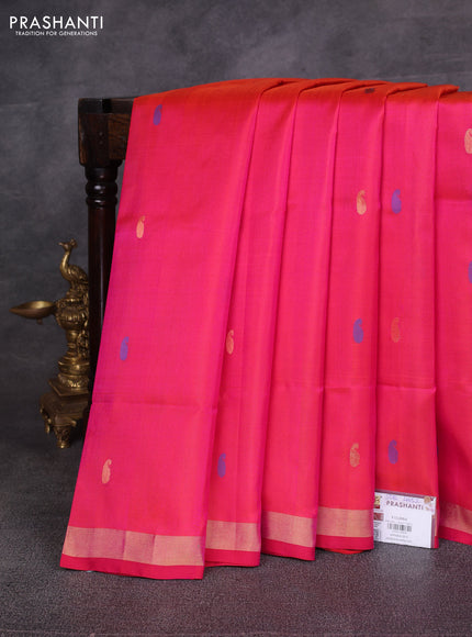 Peach Pink & Pink Pure Uppada Silk - Jamdani Design