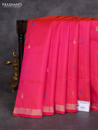 Peach Pink & Pink Pure Uppada Silk - Jamdani Design
