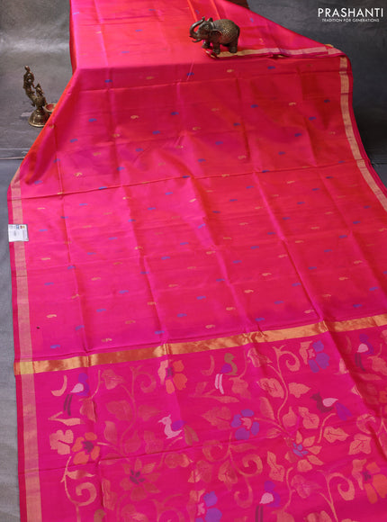 Peach Pink & Pink Pure Uppada Silk - Jamdani Design