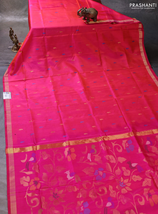 Peach Pink & Pink Pure Uppada Silk - Jamdani Design