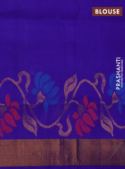 Teal Blue & Violet Pure Uppada Silk - Zari Buttas