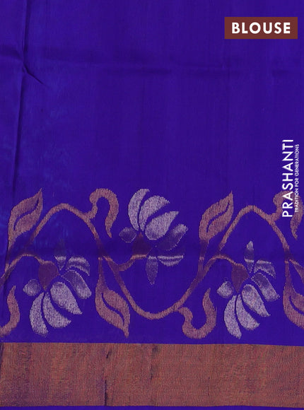 Teal Blue & Violet Pure Uppada Silk - Zari Buttas