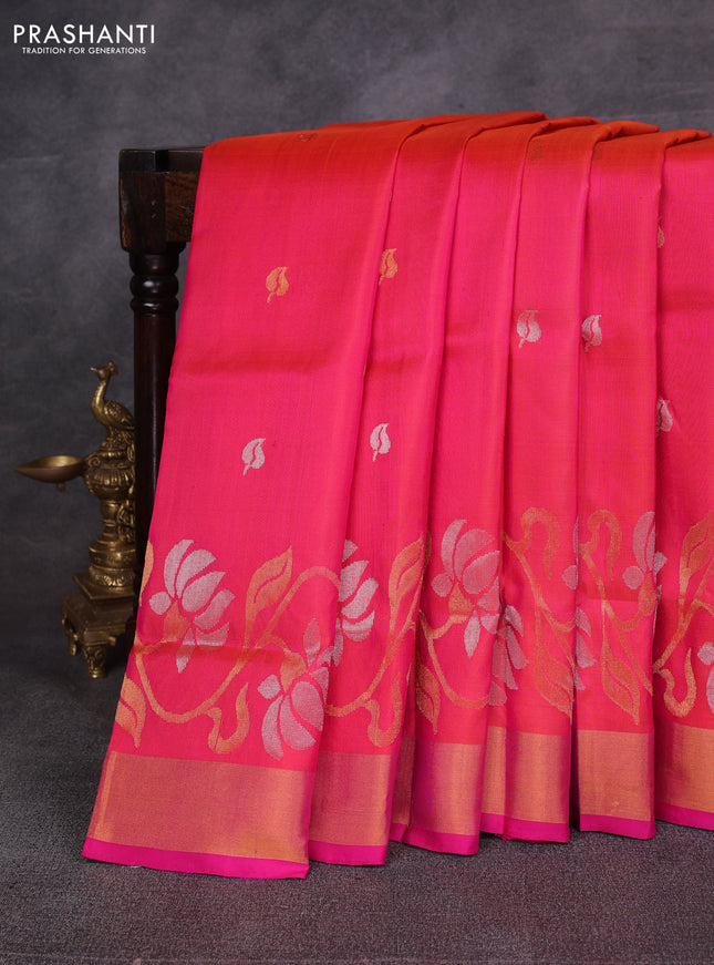 Peach Pink & Pink Pure Uppada Silk - Zari Buttas
