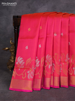 Peach Pink & Pink Pure Uppada Silk - Zari Buttas