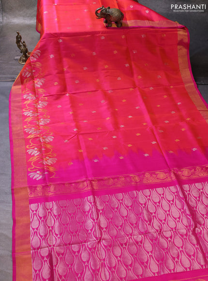 Peach Pink & Pink Pure Uppada Silk - Zari Buttas
