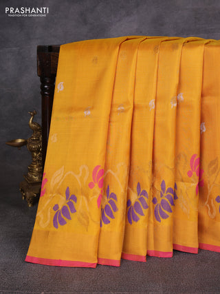 Mustard Yellow & Pink Pure Uppada Silk - Zari Buttas