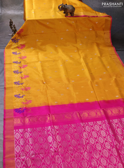 Mustard Yellow & Pink Pure Uppada Silk - Zari Buttas