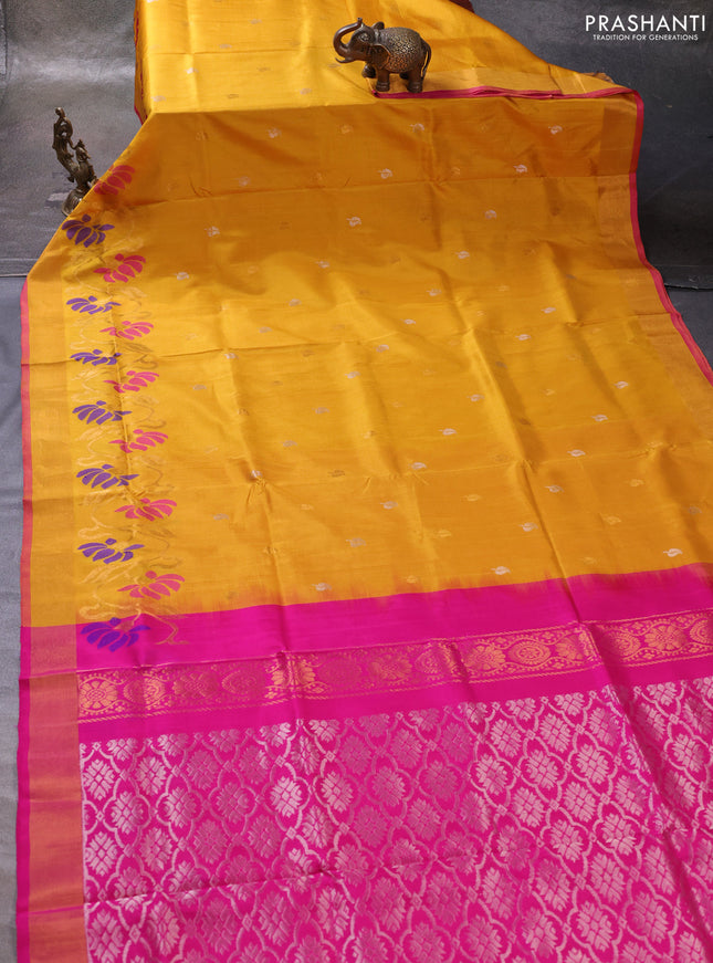 Mustard Yellow & Pink Pure Uppada Silk - Zari Buttas
