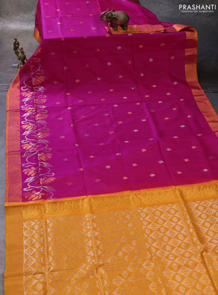 Pink & Mustard Yellow Pure Uppada Silk - Zari Buttas