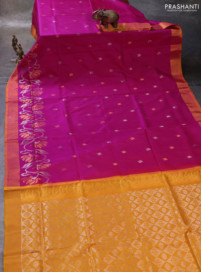 Pink & Mustard Yellow Pure Uppada Silk - Zari Buttas