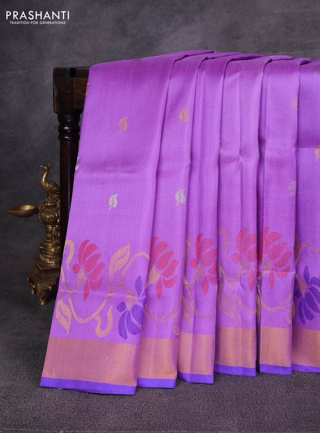 Lavender & Violet Pure Uppada Silk - Zari Buttas